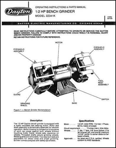 Dayton Bench Grinder Parts and Operating Manual