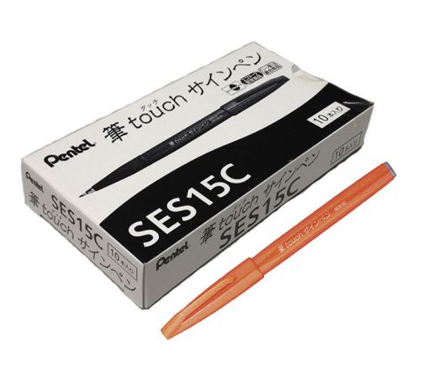 GENUINE Pentel SES15C Caligraphy Brush Sign Pen (10pcs) - Orange FREE SHIP