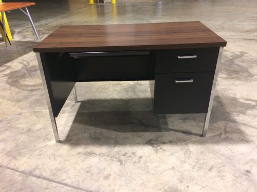 Single Pedestal Steel Desk Metal Desk 45-1/4w x 24d x 29-1/2h Walnut/Black