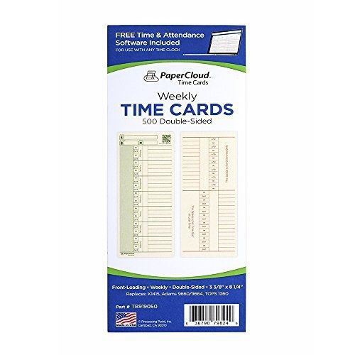 PaperCloud Time Cards, Weekly 2-Sided, compares with K1415, 1260, 3.375 x 8.25&#034;,