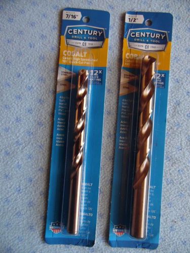 Century 26228 &amp; 26232 cobalt high speed drill bits 7/16&#034; &amp; 1/2&#034; quick cut point for sale