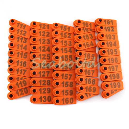 Orange 101-200 Number Plastic Livestock Ear Tag For Goat Sheep Pig Pack 100pcs