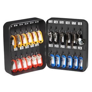 24 Key Steel Security Box Organizer Cabinet with 24 Key Hooks Key Rings and Tags