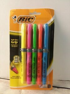Bic Highlighters Assorted Fluorescent Brite Liner Soft Grip Chisel Tip Pack of 5