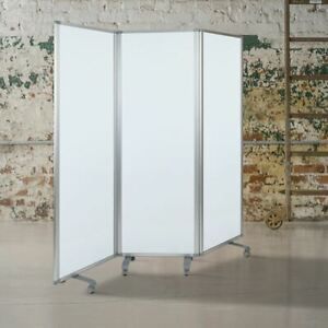 Mobile Magnetic Whiteboard Partition w/Lockable Casters, 72&#034;H x 24&#034;W (3 sections