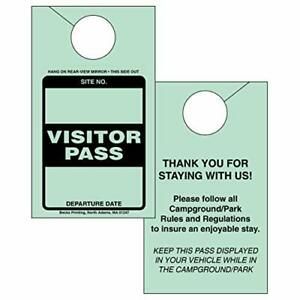 Visitor Pass Parking Permit Rearview Mirror Hang Tag for Campgrounds RV Parks...