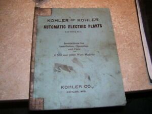 Vintage Manual Book for Kohler Automatic Electric Generator Plants Engines