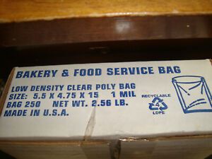 5.5&#034; x 4.75&#034; x 15&#034; Bakery &amp; Food Bags 250 Low density blear poly bag 1 Mil