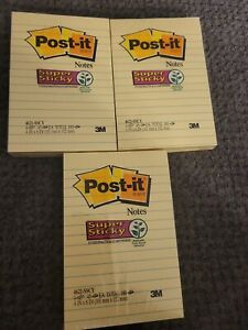 Post-it Super Sticky Notes 4621-SSCY, 4 in x 6 in Canary Yellow. Lot Of 3. W