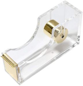 Clear Acrylic Gold 1 Inch Core Desktop Adhesive Tape Dispenser Cutter