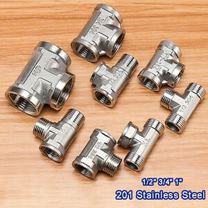 1/2&#034; 3/4&#034; 1&#034; Stainless Steel 201 Tee Adapter Connector Pumbing Pipe Fittings