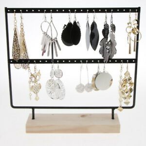 Iron Earrings Rack Holder Rack for Earrings Organizer Wood Base Large Black