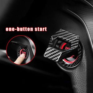 Car Carbon Fiber Engine Start Stop Push Button Switch Cover Interior Decor Trim