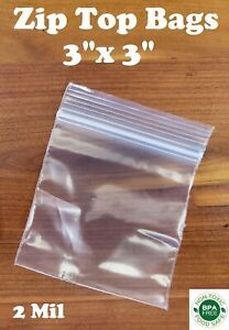 100 - 3&#034; x 3&#034; ZIP SEAL TOP LOCK BAGS CLEAR 2 MIL PLASTIC RECLOSABLE MINI BAGGIES