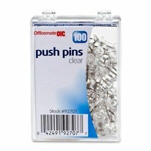 10 Packs Of Officemate Push Pins Clear 100/Box (92707) 1000 Total!!!
