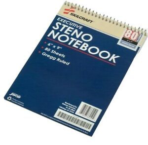 SKILCRAFT Steno Notebook, Gregg-Ruled, 80 Sheets/Pad,24 Pads (NSN2237939)