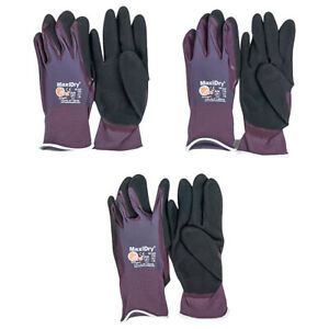 3 Pair MaxiDry 56-424 Waterproof Work Gloves Dexterity Nitrile Foam Palm SZ 7/S