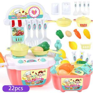 Pink Mini Kitchen Toys Kids Pretend Play Plastic Simulation Cooking Table Set