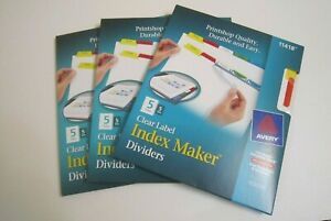 3 SETS AVERY 11418 CLEAR LABEL PRESENTATION DIVIDERS NEW 5 TAB 5 sets