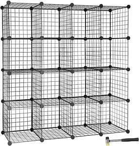TUMUCUTE Wire Cube Storage Organizer, 16-Cube Modular Mental Grids Bookshelf, DI