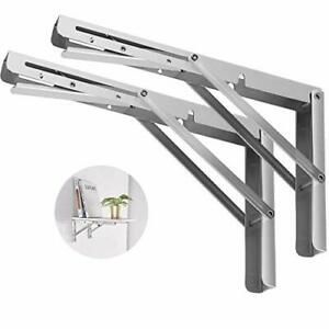 20&#034; Folding Shelf Brackets, Heavy Duty Stainless Steel Collapsible Bracket Wall