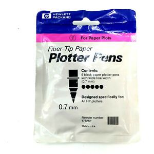 HP Fiber-Tip Paper Plots Plotter Pens 5-Pack .7mm Black # 17826P
