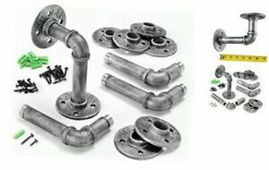 Industrial Iron Pipe Shelving Brackets, Pipe Shelf Brackets, Pipe 4 Pack Silver