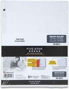 Five Star Filler Paper, Graph Ruled Paper, 100 Sheets/Pack, 11&#034; x 8-1/2&#034;,