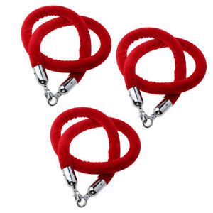 3pcs 1.5m Barrier Crowd Control Post Queue Line Velvet Rope Silver Hooks