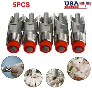 5PCS Stainless Steel 1/2&#034; PT Thread Pig Hog Automatic Nipple Drinker Waterer US