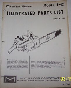 McCULLOCH CHAIN SAW 1-42 ORIGINAL OEM ILLUSTRATED PARTS LIST