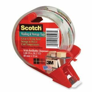 3M 3650S-RD 2&#034; x 55 Yds Clr Scotch Super Packing Tape W/Dispenser