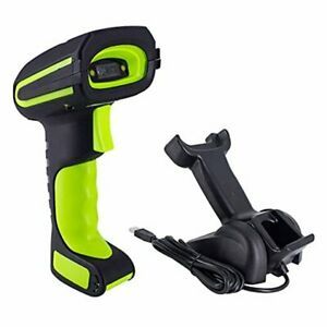 Upgraded QR 2D Industrial Barcode Scanner, Wireless Charging Cradle, Green