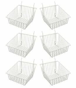 - Multi-Fit Sloped Front Wire Basket for Slatwall, Pegboard or Gridwall White