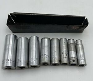 (8) Vintage Wright Tool Deep Socket Set 3/8-Inch USA Forged Alloy 3/8 To 13/16