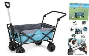 Foldable Wagon Handcart Folding Handcart Outdoor Folding Cart Light Blue