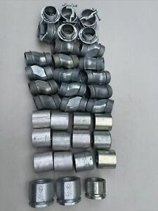 Lot of 35  1-1/2” offset Nipples, threaded coupling, 3 piece coupling,Greenfield