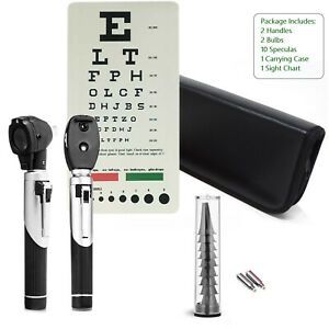 NEW Fiber Optic Otoscope Ophthalmoscope Examination LED Diagnostic ENT Set Black