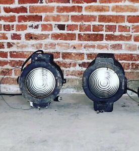 Antique Vintage Metal Industrial Theatre Hollywood Spotlight Light Set Lot of 4