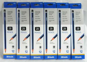 72 New 2B Pencils by Bazic (6 Boxes @12), 3mm Lead, Writing Drawing Sketching
