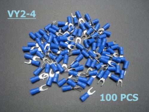 100 x blue fork 4mm terminal vy pre insulated cable connector #so7 for sale
