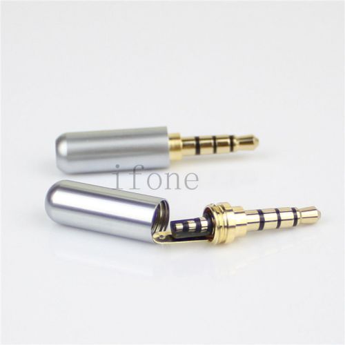 New 3.5mm 4 Pole Male Repair headphone Jack Plug Metal Audio Soldering silver