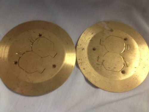 (2) SERVICE FLUSH FLOOR BRASS BOX COVER ELECTRICAL FLOOR OUTLET RECEPTICLE