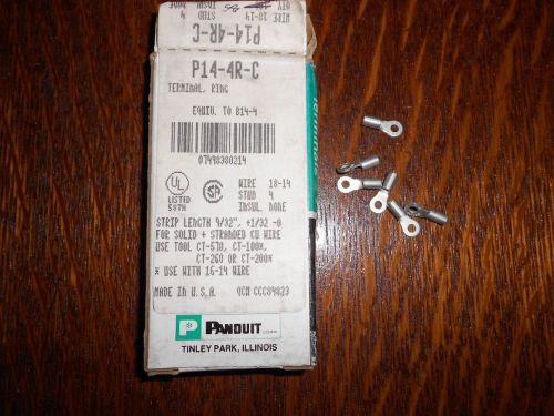 85 panduit p14-4r-c bare ring terminals connectors 14-18 wire 4 stud .116 dia for sale