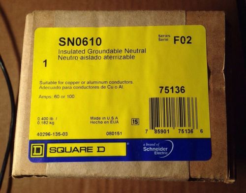 SQUARE D SN0610 100 AMP INSULATED GROUNDABLE NEUTRAL ASSEMBLY **NEW**