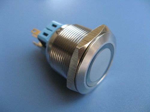 25mm DC12V Green LED Momentary Stainless Push Button Switch 6pin -NEW