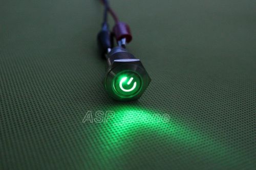 Green 16mm 12V LED Latching Push Button  Power Switch for Car