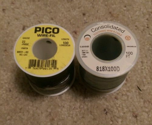 x2 100ft Spools of 22 Gauge AWG Black &amp; Green Hookup Wire
