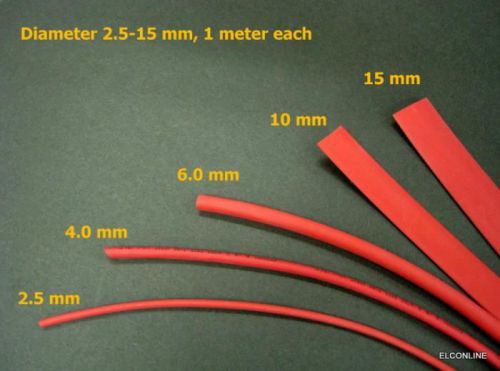 #EWA04 Red Heat Shrinkable Tubing Assorted Size Dia: 2.5~15mm, = 5M