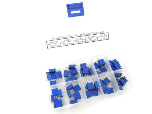 10 value 50pcs 3296 Trimmer Trim Pot Resistor Box Kit 100 ohm - 1M ohm 18